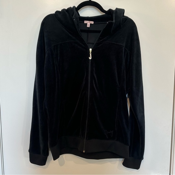 Juicy Couture Womens Velour Full Zip Hoodie Pitch Black size XL Pendent Zipper - Picture 4 of 12